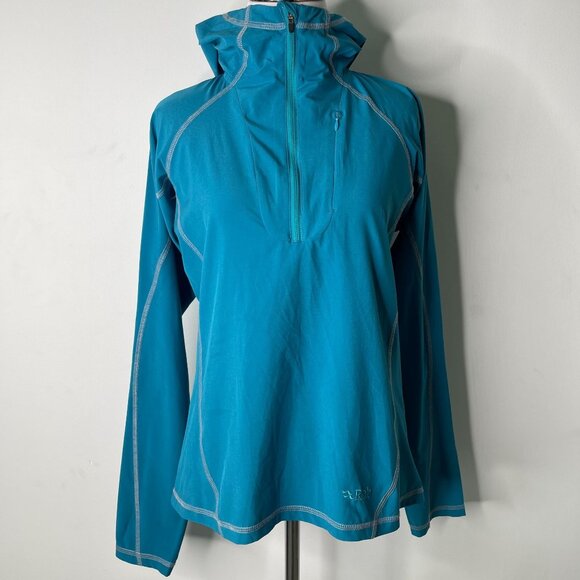 Rab Women's Blue Aurora Pullover 1/4 Zip Up Hooded Shirt Size Small - Picture 1 of 12